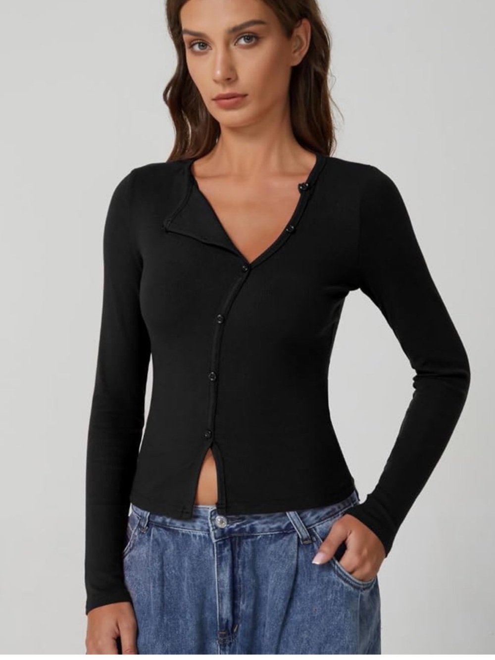 Long Sleeve Button Front Knit Top